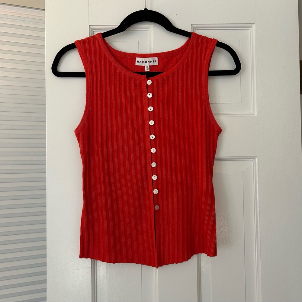 Raisonnel Ribbed Red Button-Front Tank Top - M